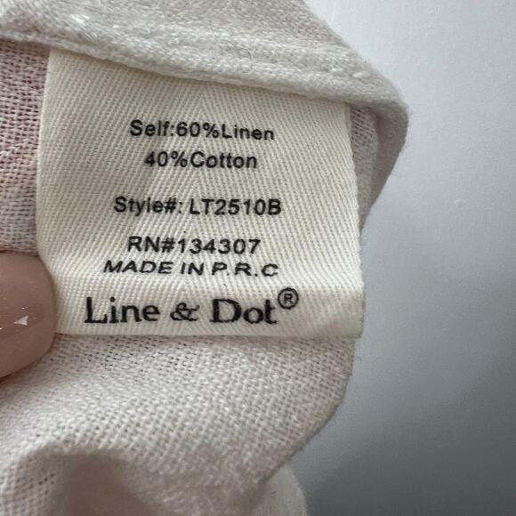 Line And Dot White Orange Top Linen Knotted Front Ruffle Sleeve Size Large L NEW - Picture 10 of 11